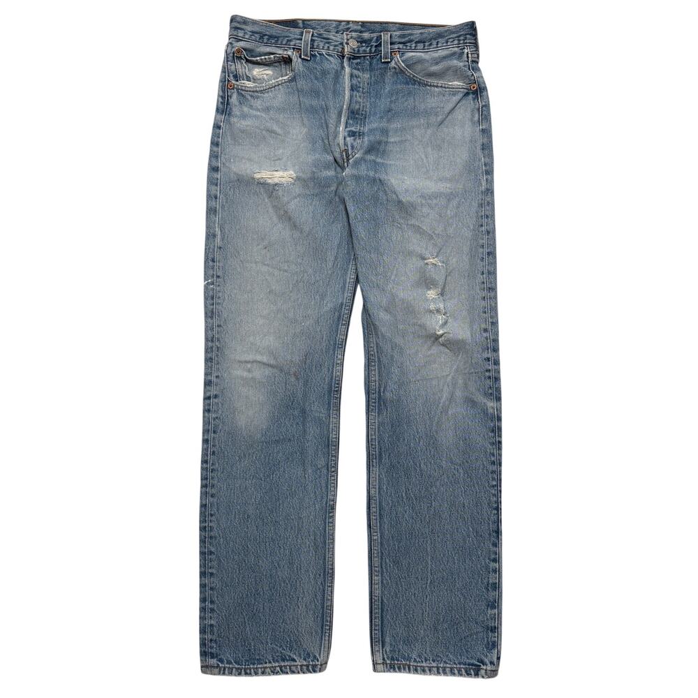 VTG 90's Levi's 501xx Distressed Faded Straight Leg Light Blue Jeans USA 30x30 - Picture 1 of 8
